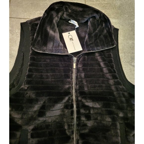 New Black Soft Plush Zip Up Vest  Cable And Guage Size L - Picture 3 of 7